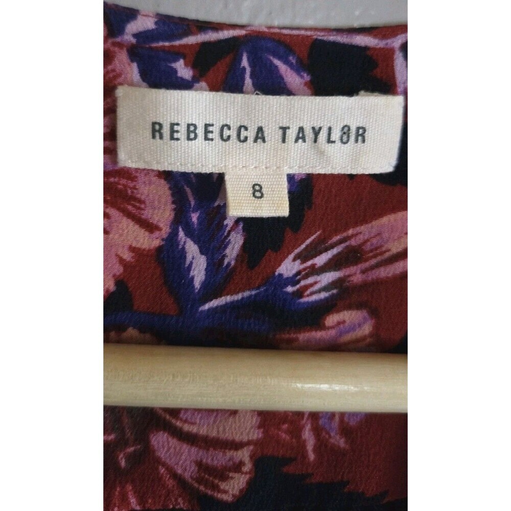 Rebecca Taylor 100% Silk Burnt Red Forest of Flame Blouse V-Neck  Size 8 - Picture 4 of 9